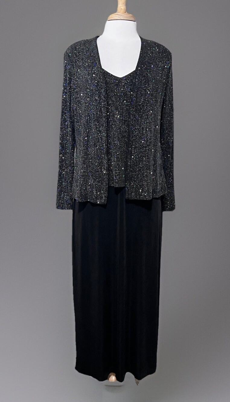 Vintage Ronni Nicole Ouida Black Glam Elegant Maxi Dress & Jacket Formal 14